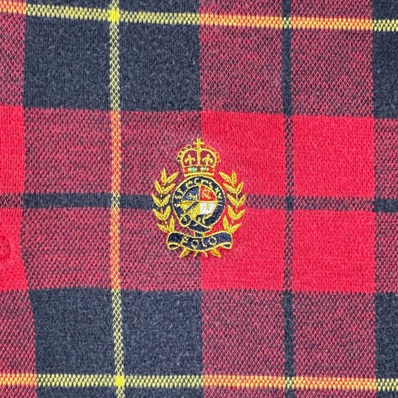 Vintage Ralph‎ Lauren Plaid Polo Men's L Red Black Chambray Crest Made in USA - Picture 3 of 11